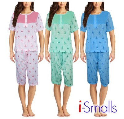 Lucky Damen Sommer 3/4 Pyjama Set mit Flieder Augenmaske S(8) - 2XL(26)