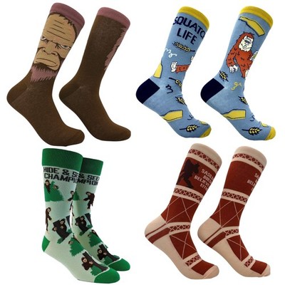Men's Sasquatch Socks Bundle (4 Pack) Funny Sarcastic Bigfoot Graphic Footwear