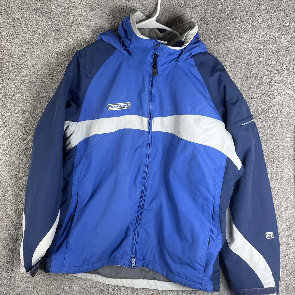 Columbia Convert Jacket Mens Large Blue Hooded Full Zip Ski Lined 