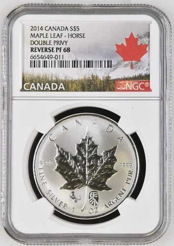 CANADA $5 2014 NGC PF68 Double Horse Privy Maple Leaf Rare