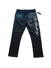 Ed Hardy Crawling Tiger Logo Sweatpants L Black Love Kills Slowly Retro Y2K NEW