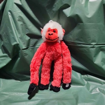 Red Monkey Plush White Hair Black Feet Long Limbs Stuffed Toy