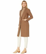 Pendleton Hudson Long Coat Women's Small Virgin Wool Houndstooth Tan Camel NWT