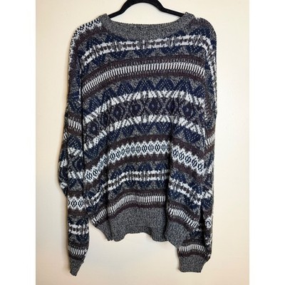 Basic Editions Womens XL Vintage 90s Nordic Fair Isle Sweater Eclectic Grandpa