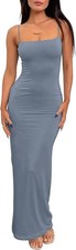 Womens Summer Casual Slip Dress Spaghetti Strap Double Lined Bodycon Maxi Dress