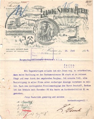 827880) DR illustr. Firmenrechnung Bergbau Storck / Pohle Bredeney Essen / Herne