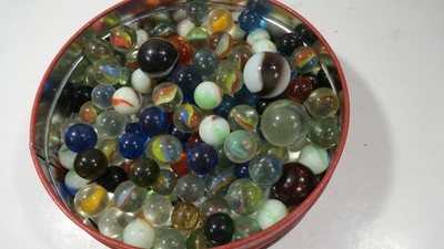Vintage Lot Old Marbles EVERY THING IN THE TIN WEIGHT 1 LB 10oz ALL ONE PRICE