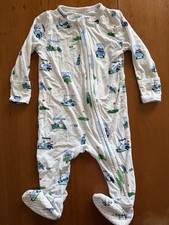 Angel Dear EUC/NWOT White/Blu/Grn Golf Theme Zip Front Bamboo Footie-6-9Mos