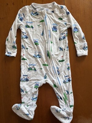 Angel Dear EUC/NWOT? White/Blu/Grn Golf Theme Zip Front Bamboo Footie-6-9Mos
