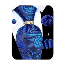 5PCS Tie and Pocket Square for Men, Silk Necktie and Blue Paisley Tie Set -60