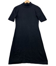 Calvin Klein Womens Turtleneck Sweater Dress Small Black Knit Short Sleeve