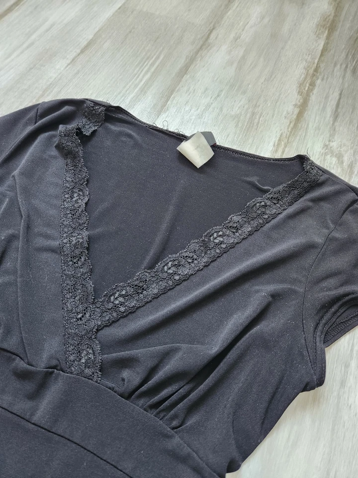 VTG Wrapper V Neck Tie Back Blouse Lace Detail Stretch Lightweight Y2K Sz M EUC - Image 2 of 4