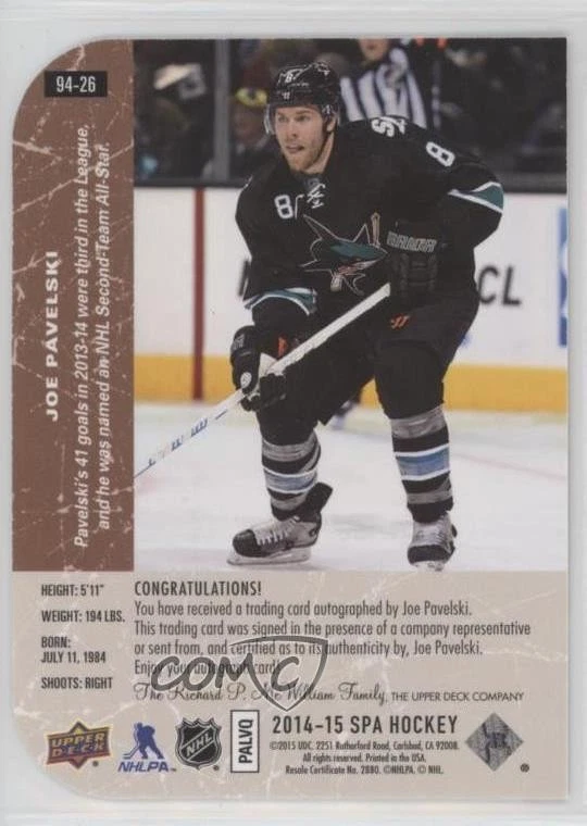 2014-15 SP Authentic 1994-95 SP Retro Auto Joe Pavelski #94-26 Auto - Image 2 of 2