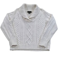 Eddie Bauer Ivory Fisherman Chunky Cable Knit Blend Sweater Womens Medium