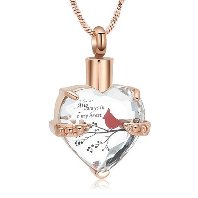 Red Cardinal Urn Necklace for Ashes for Women Heart Memorial Urn Locket Pendant