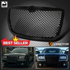 Fits 2005-2010 Chrysler 300 300C Poilshed Black Front Mesh Hood Grill Grille