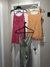 3 Dress Bundle M Lulus Linen Blend Windsor LOFT Pink Orange Sage