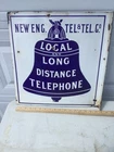 Vintage New England Telephone and Telegraph Porcelain Double Sided Flange Sign