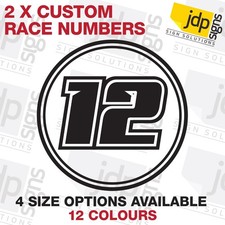 2 X CUSTOM ROUND RACE NUMBERS VINYL STICKERS MOTOCROSS KART DECALS MX DIRT BIKE