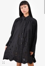 Ganni Broderie Anglais dress organic cotton women's black in size 34/2