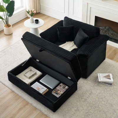 47.24-inch spring-wrapped corduroy armchair + storage stool set with  USB port