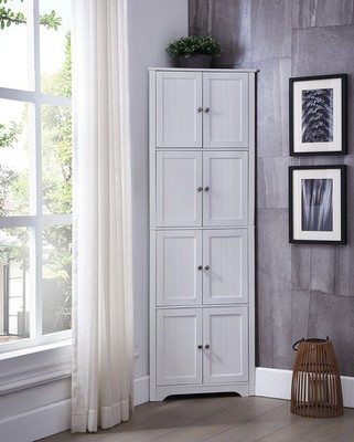 Kings Brand Furniture - Corner Kitchen Pantry Storage Cabinet, White