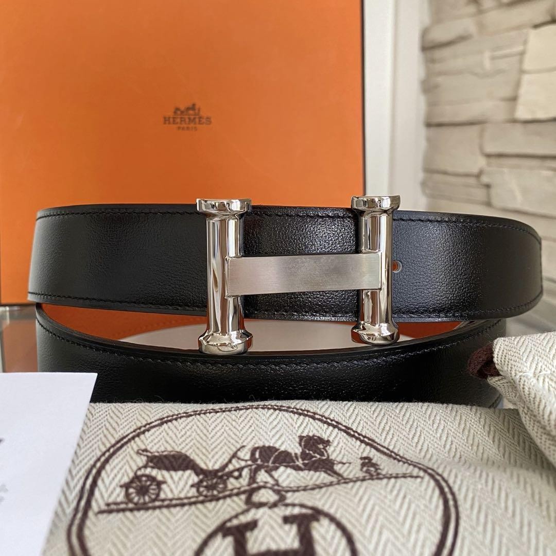 Hermes Constance 32mm Reversible Belt Black Orange Unisex Luxury