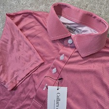 Collars And Co Dress Collar Polo Shirt Mens Small Red Houndstooth Stretch Golf