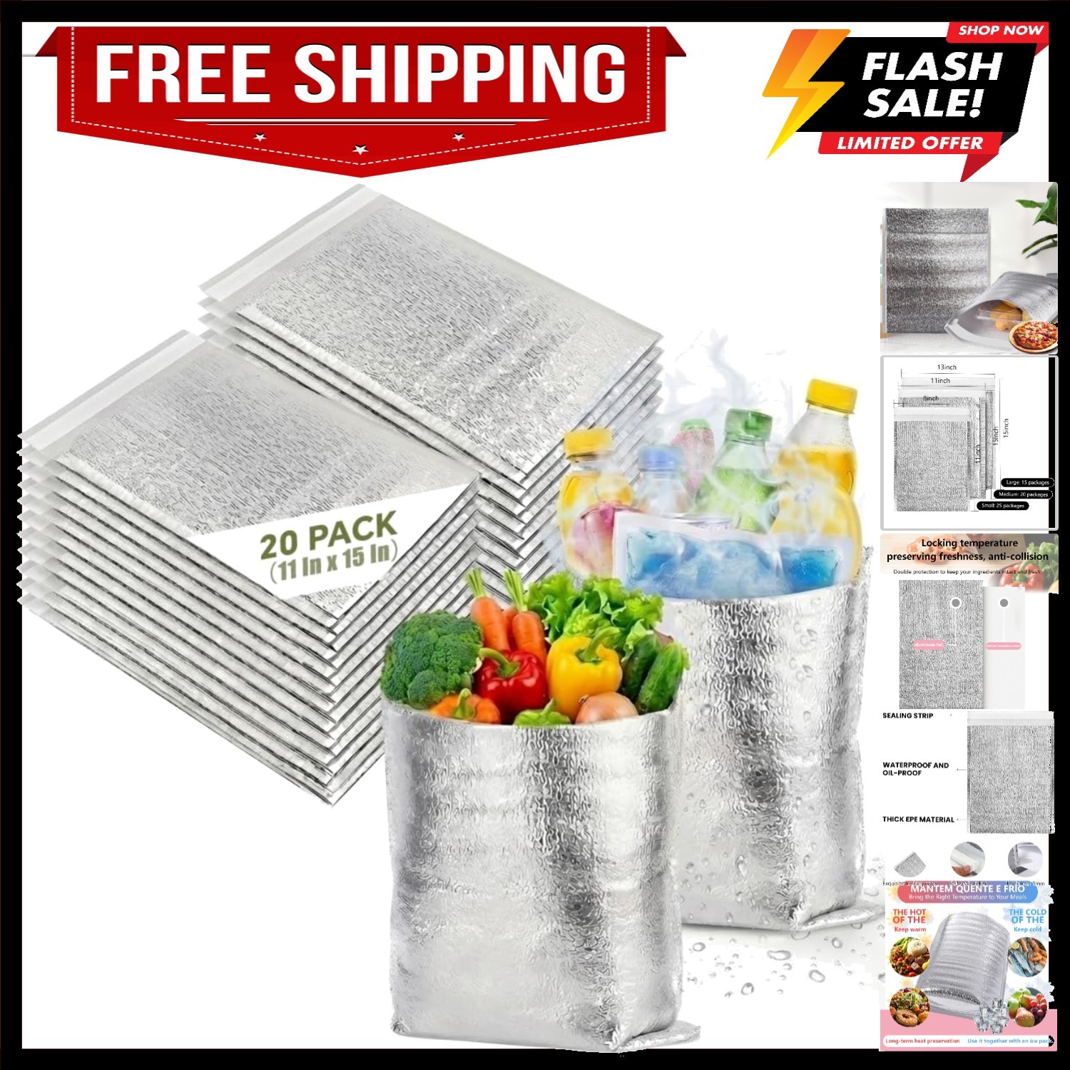 20-Pack Insulated Bags, 11x15-Inch - Waterproof and Thermal Protection