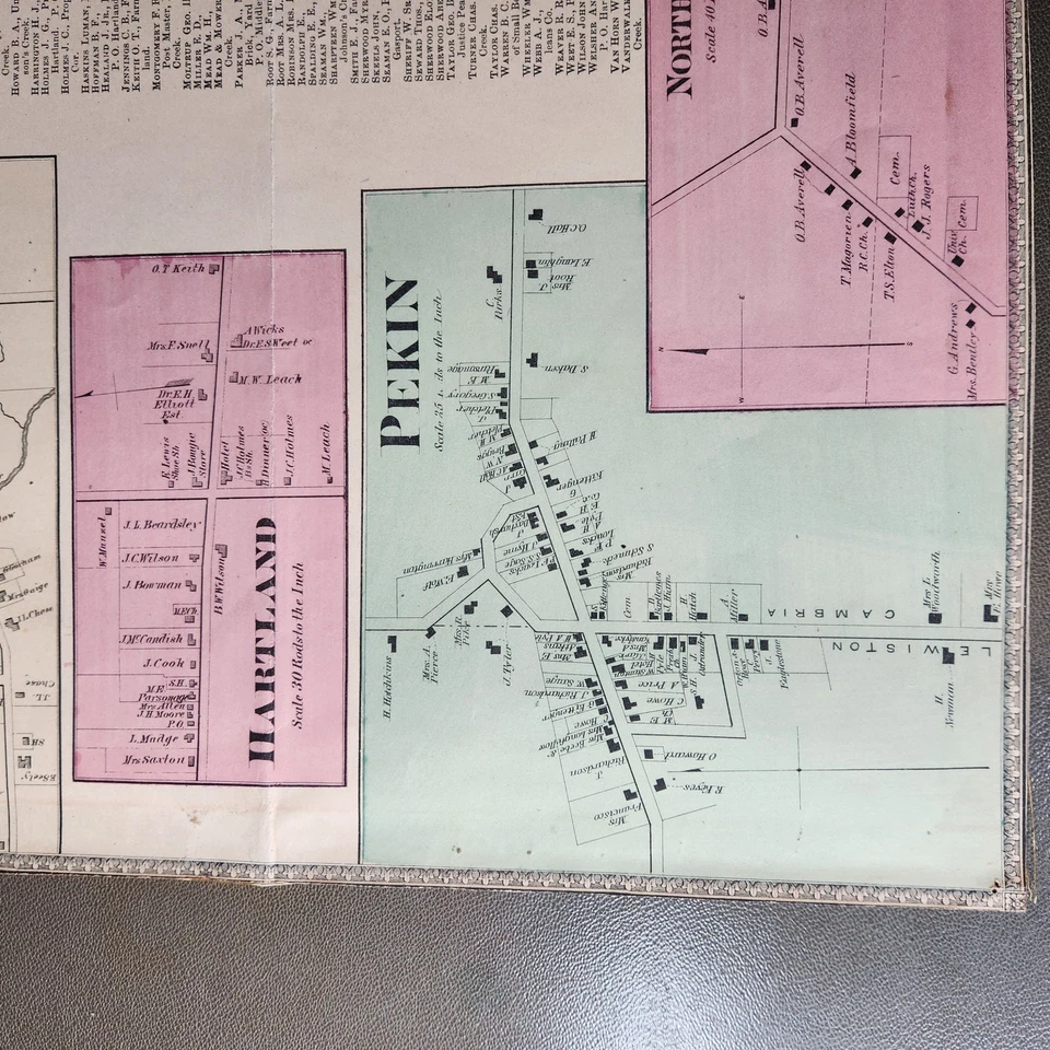 Vintage 1875 Hartland Johnsons Creek North Ridge Pekin Map Niagara County NY Dec - Image 3 of 4