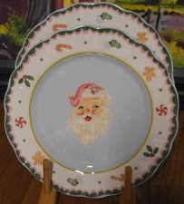 2 Potter's Studio BLUE SANTA CLAUS Salad Plates 8.5" NEW