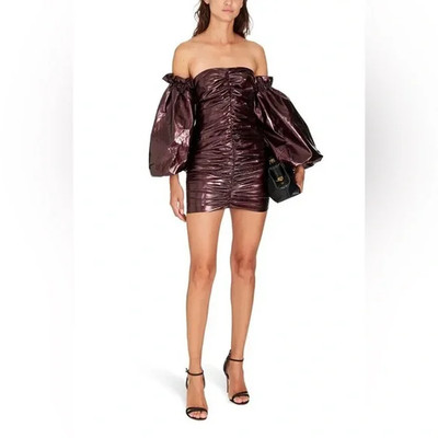 Rotate Birger Christensen Phoebe Dress Zinfandel Burgundy Off Shoulder US 4