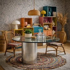 Knoll Lunario Tisch Design Cini Boeri Stahl der 70er-80er Jahre Originell