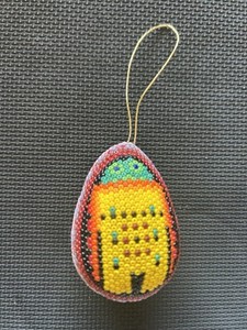 Huichol Beaded Egg Ornament Folk Art Easter Artist Crafted Multicolor 3x2 EC