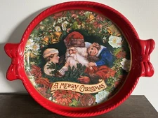 Vintage Santa Claus A Merry Christmas Cookie Se4ving Platter Plastic Tray