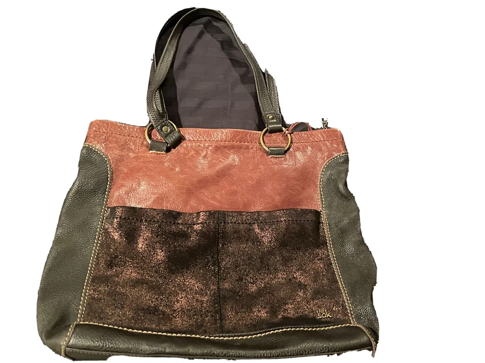 The Sak 大号虹膜米色灰褐色皮革随身包单肩包托特包手提包 — 第 2/4 张图片