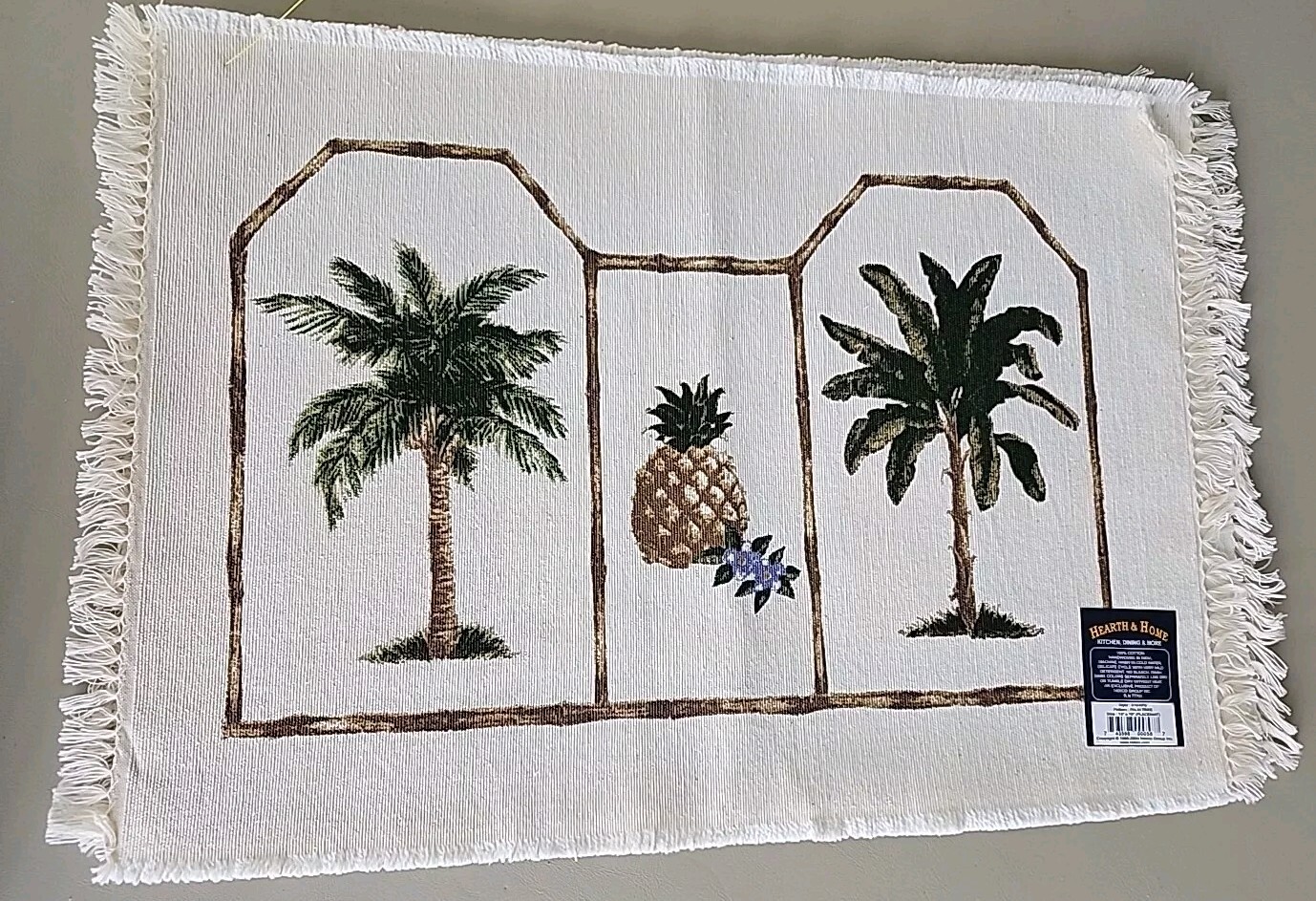 Hearth & Home Placemats palm tree 13" x 19" Set of 4 Cotton Pineapples NOS Beach