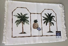 Hearth & Home Placemats palm tree 13" x 19" Set of 4 Cotton Pineapples NOS Beach