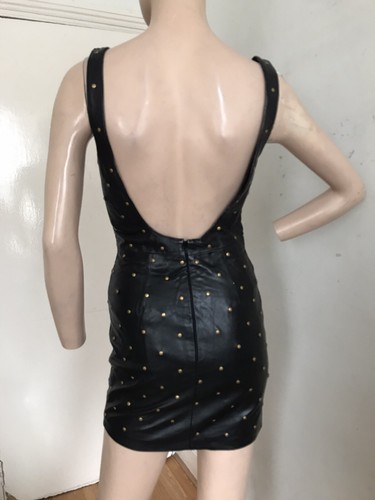 TOPSHOP RARE BLACK LEATHER STUDDED BODY CON MINI PARTY DRESS UK 8 EU 36 XS BNWT - Picture 12 of 12