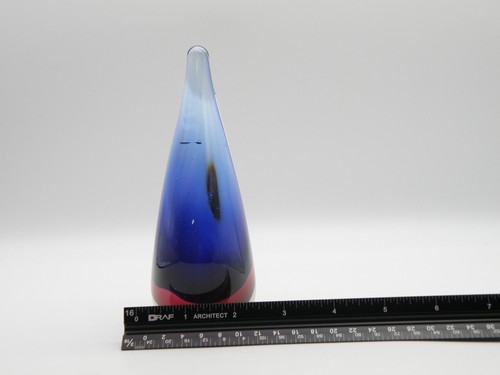 Vtg Art Glass Paperweight Teardrop Shape 6" tall Cobalt Blue & Cranberry - Picture 14 of 14