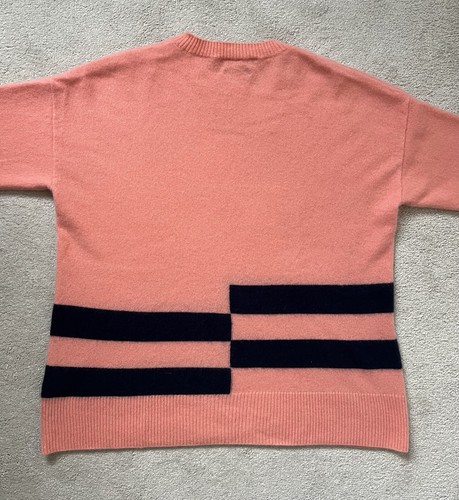 M&S Autograph 100% Pure cashmere jumper - coral Mix /navy stripe - size Medium M - Picture 13 of 19