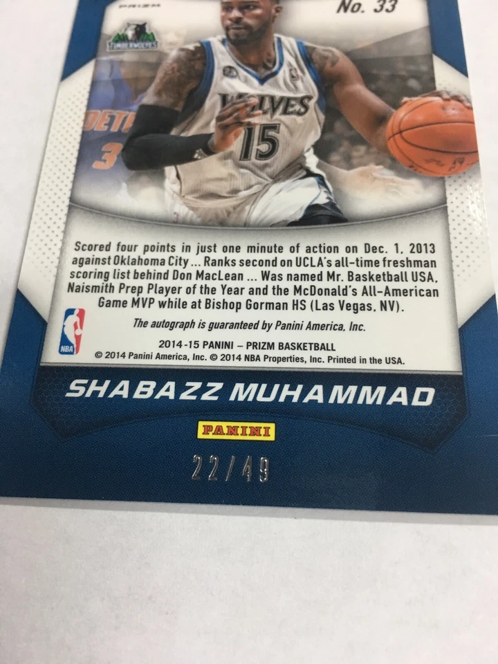 2014-15 Panini Prizm Shabazz Muhammad #33 Purple Pulsar Numbered 22/49 Auto Rare - Image 4 of 4