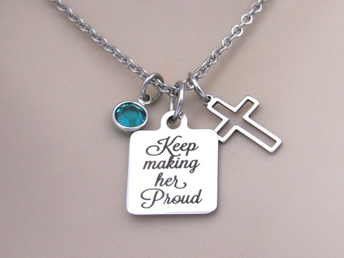 Keep Making Her Proud Halskette, Verlust von Mama, Sympathie Kreuz Schmuck Tochter - Bild 5 von 6
