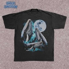 Celestial Whale Moonlight T-Shirt, Ocean Animal, Wildlife Retro Grunge Shirt