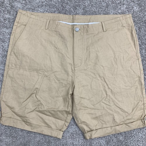 Calvin Klein Chino Shorts Men's 40 Khaki Tan Flat Front Slash Pocket Linen Blend