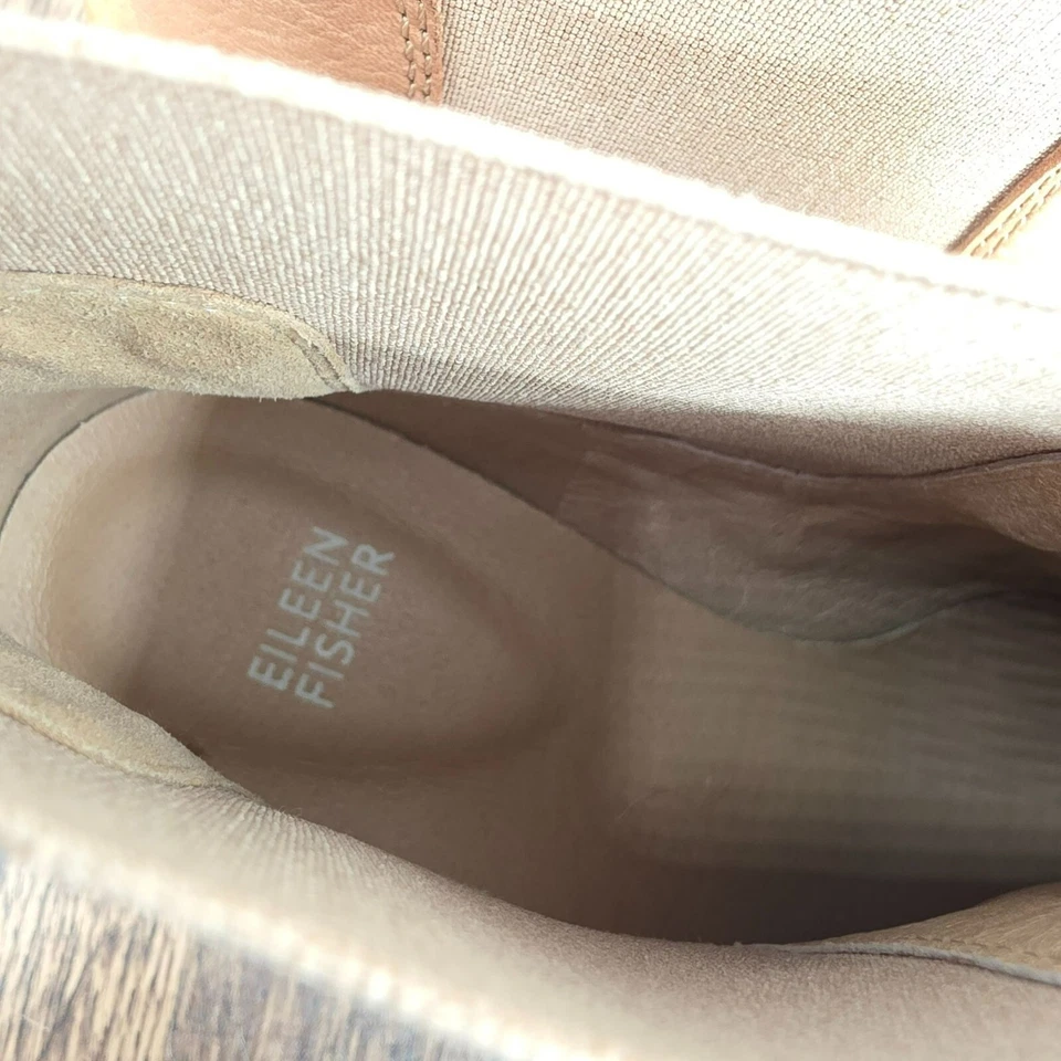 Botines Chelsea Eileen Fisher 9 Marrón Camel Cuero Nobuck Blanco Cuña Lateral Gore Foto 2 de 4