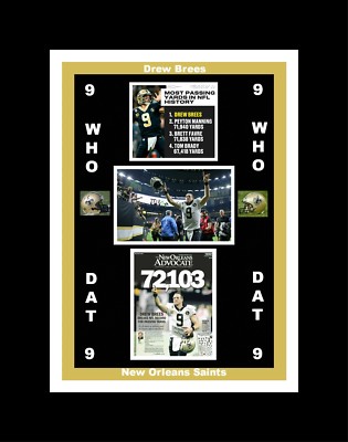 NEW ORLEANS SAINTS DREW BREES BREAKS NFL PASSING YARDS RECORD MATTED COLLAGE PIC