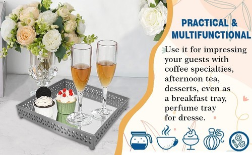 Bandeja cuadrada decorativa para servir boda fiesta comedor bebidas servicio regalo - plata - Imagen 7 de 8
