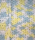 Vtg Crochet Baby Blanket Afghan Yellow Green White Scalloped Edge 30x34”