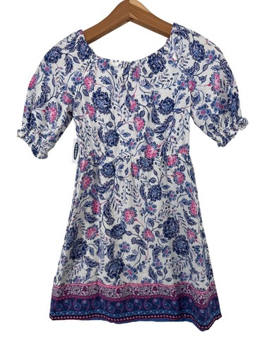 Old Navy Girl Dress Sz M 8 Blue Floral Boho Peasant FairyCore Puff Slv NEW w/Tag - Picture 2 of 10